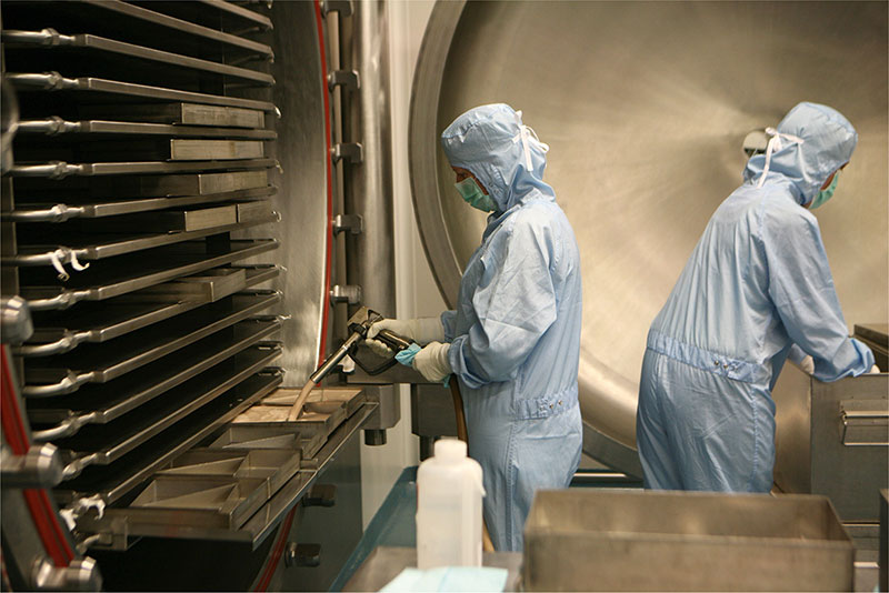 Techniciens en environnement contr&ocirc;l&eacute; assurant la fabrication de la souche probiotique Saccharomyces boulardii CNCM I-745