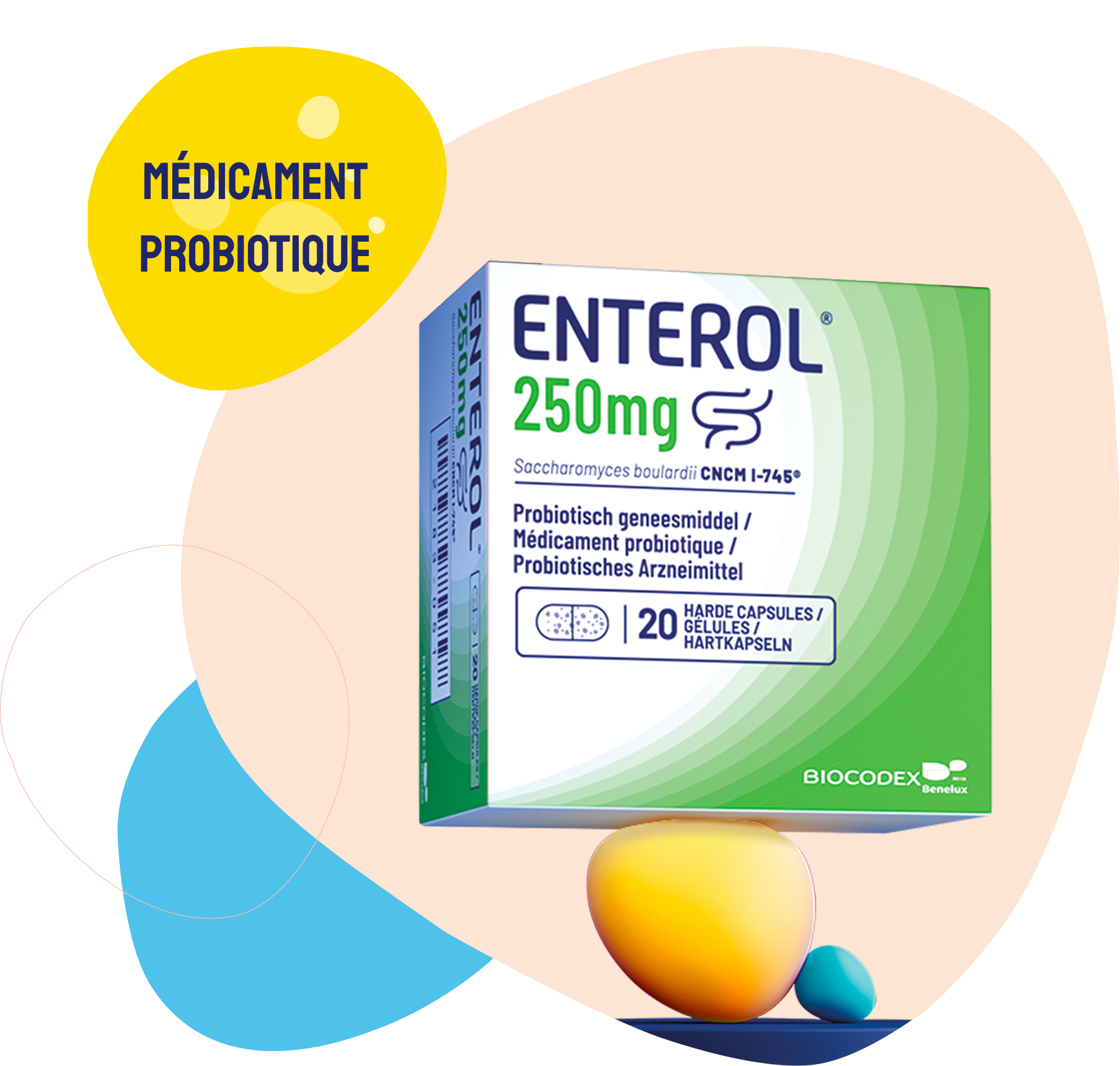Bo&icirc;te Enterol 250 mg probiotiques m&eacute;dicament pour le traitement de la diarrh&eacute;e