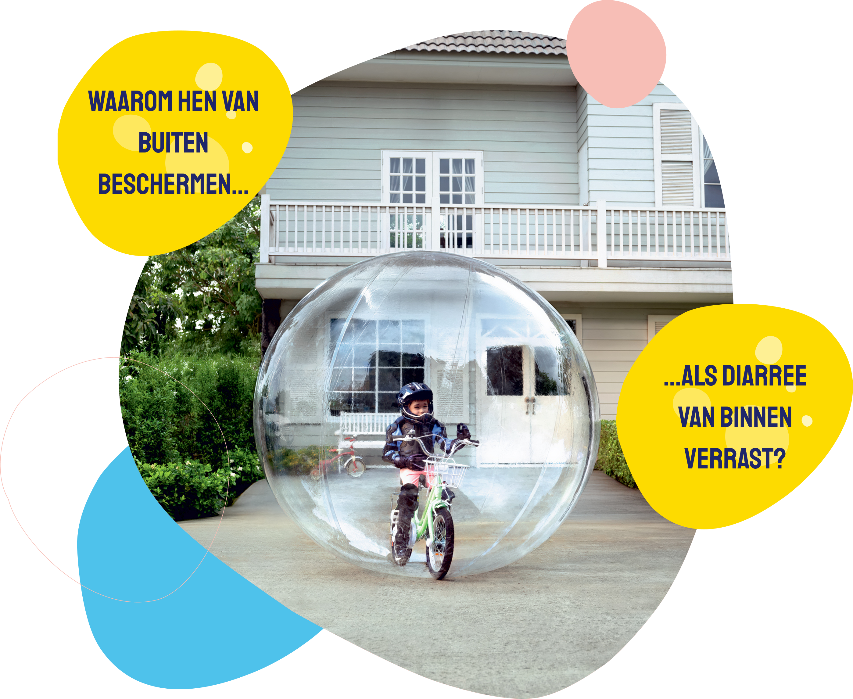 Kind beschermd in een transparante bubbel als symbool voor bescherming van de darmflora en spijsvertering